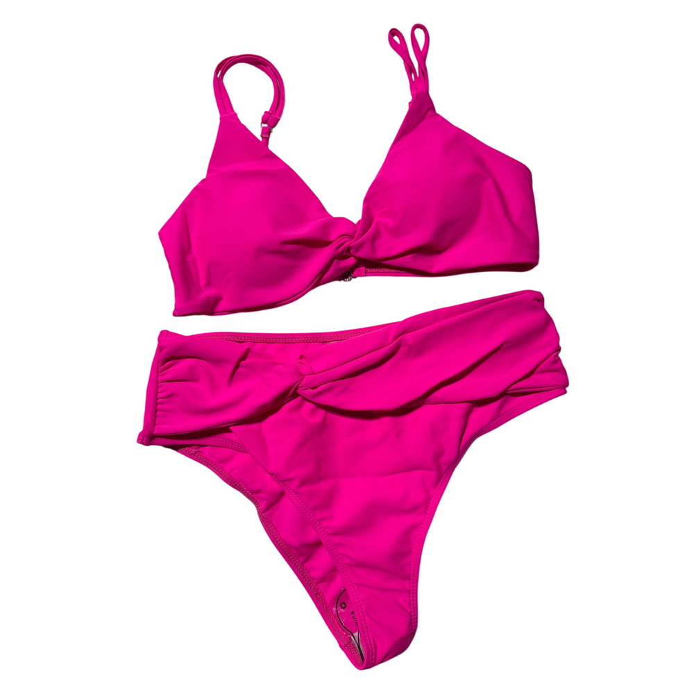 Hot Pink Bikini Set Twist‎ Front High Waist Swimsuit L Bathing Suit Swim Summer